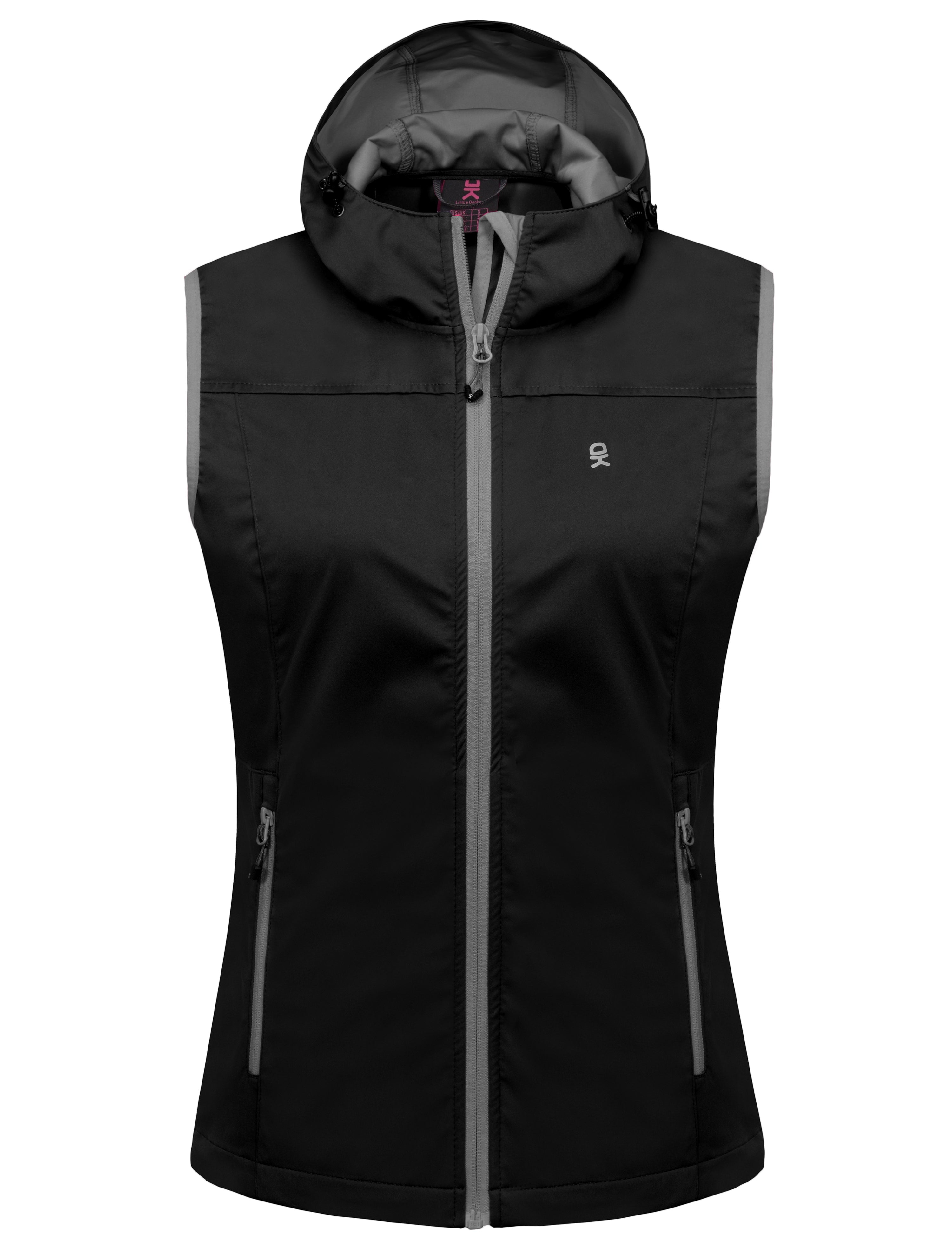 Little Donkey Andy Women's Lightweight Softshell Vest, Hooded Windproof Sleeveless Jacket for Golf Travel Hiking Running Black XXL