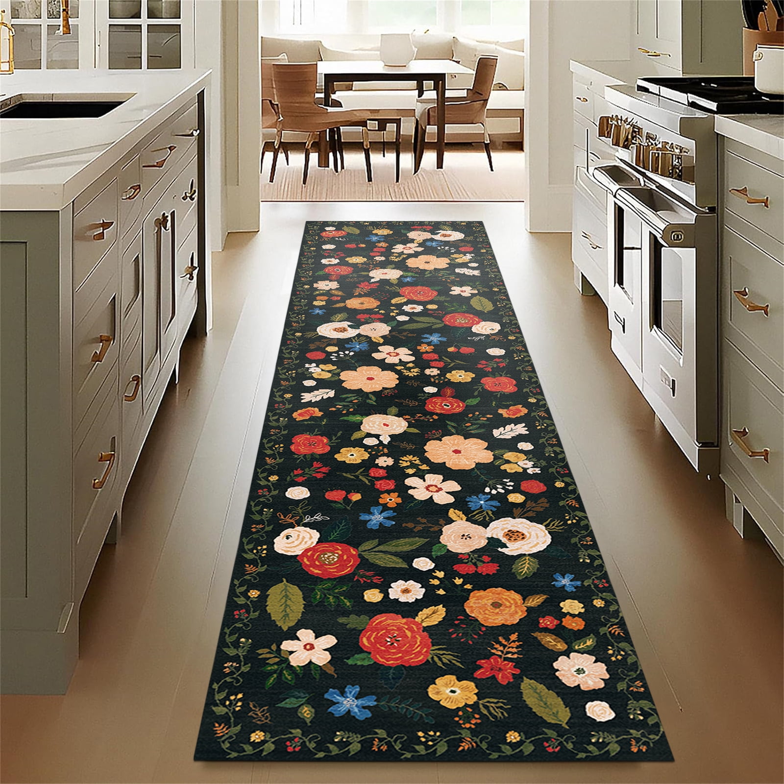 2'6''x 10' Boho Runner Rug for Hallways, Soft Non Slip Washable Runner Rug Floral Floor Carpet Runner Rug for Entryway Laundry Room Bathroom