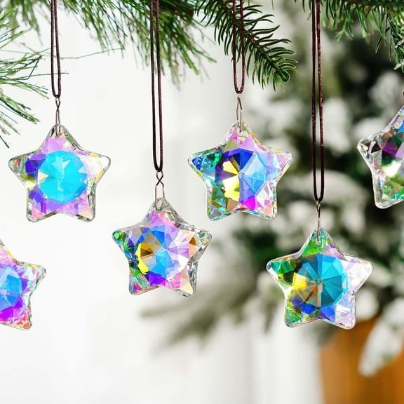 Japceit Crystal Pentagram Pendant, Christmas Window Catcher Wind Chime, Room and Balcony Decoration, Holiday Themed Hanging Decor with Prismatic Light Effects