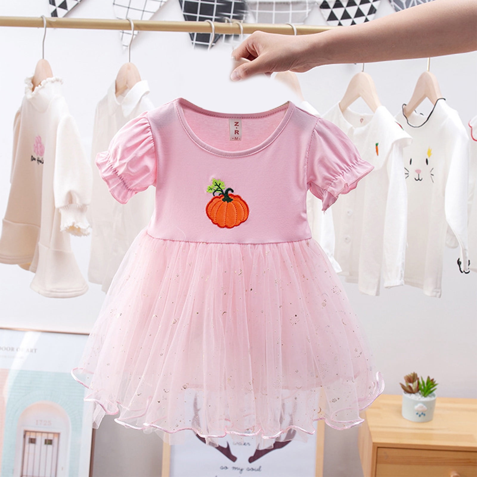 Styesk Baby Girl Clothes 1 4 Years Summer Baby Girls Princess Solid Color Pumpkin Short Sleeve Mesh Princess Dress Children s Dress Walmart