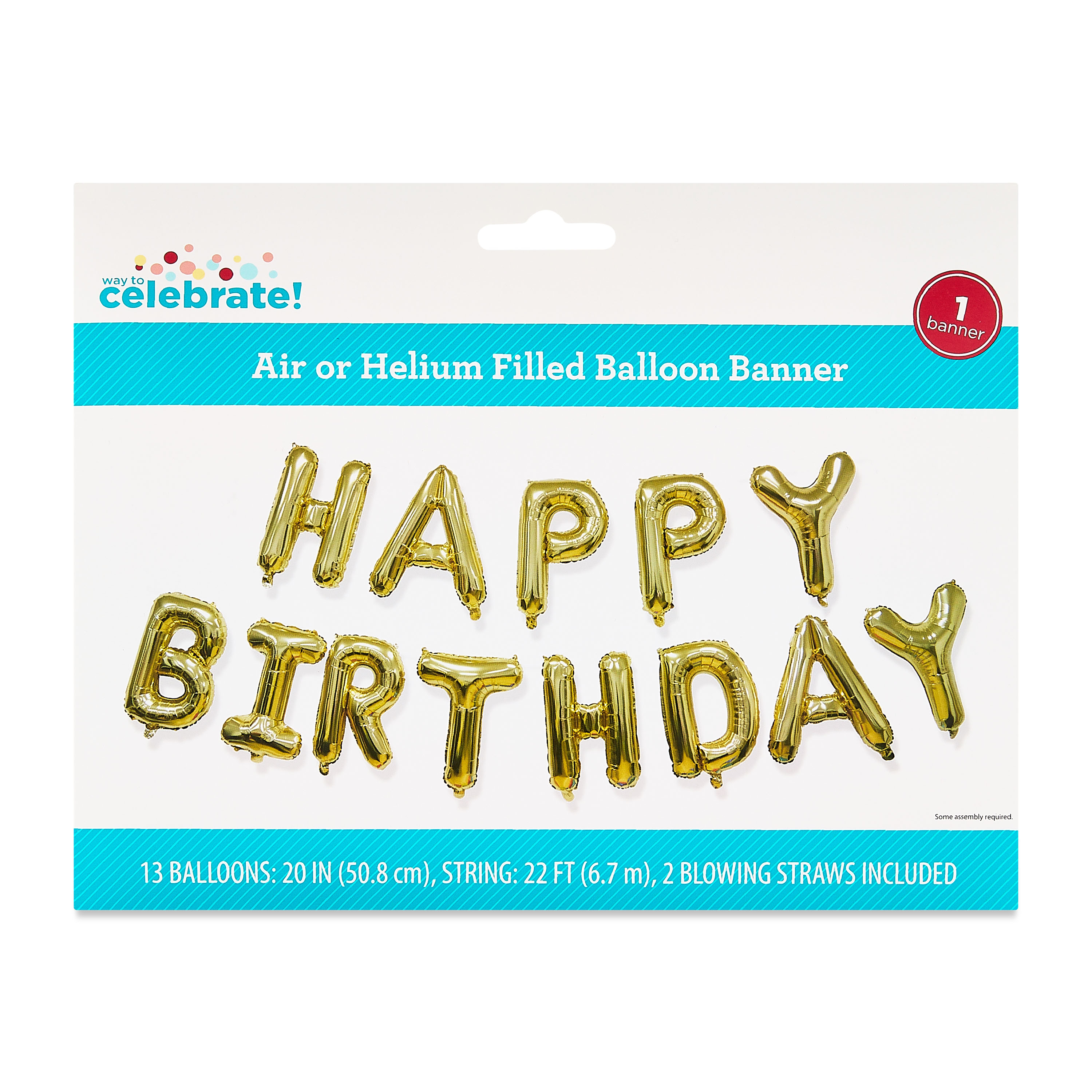 Way To Celebrate Gold Happy Birthday Foil Balloon Banner, 16 Pieces photo 5