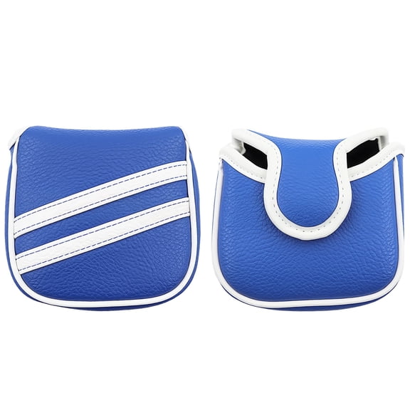 Golf Putter Headcover, Square Mallet Putter Cover with Fashionable Contrast Stripes, 5.5 x 5.1 in / 14 x 13 cm PU Leather Putter Cover, Golf Club Protector, Light Blue