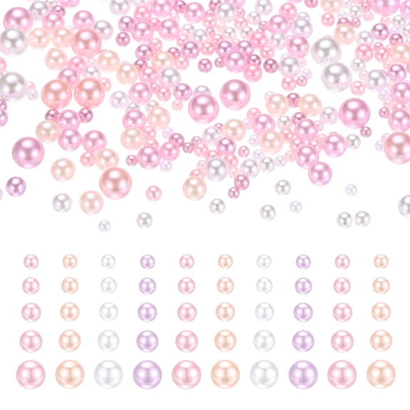 Uxcell 1000-Pack No Hole Pearls 3-8MM Pink, Purple, White Round Pearl Beads ABS Faux No Hole Beads for Crafts