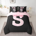 thumbnail image 2 of Erosebridal Girly Bowknot Bedding Twin Size, Initial Letter S Bedding Sets Twin Size, Cartoon Monogrammed Reversible Bed Set, Breathable Bedroom Decorative, 7pcs, 2 of 6