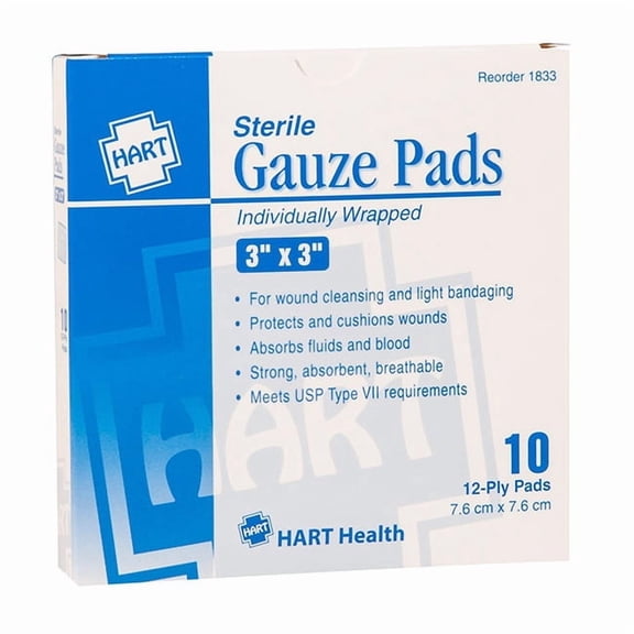 HART Health® Gauze Pads, 3" x 3", 10/Box