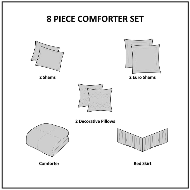 510 Design Ramsey - Set Letto 8 Pezzi Ricamato, Microfibra Neutra, California King