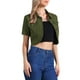 thumbnail image 4 of CHAQUETA DE JEAN CORTA LAVADA DE MANGA CORTA CON COLLAR CAÍDO PARA MUJERES INSPIRE CHIC VERDE L, 4 of 6