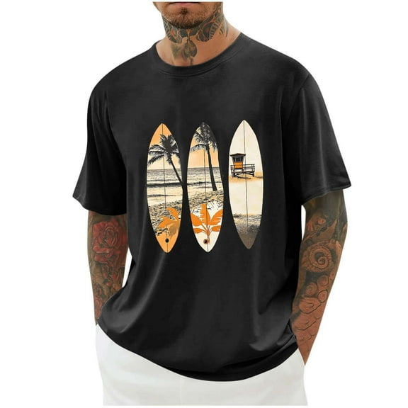 Leesechin Men Graphic Tee Short Sleeves Shirt Round Neck Casual Fashion Tops