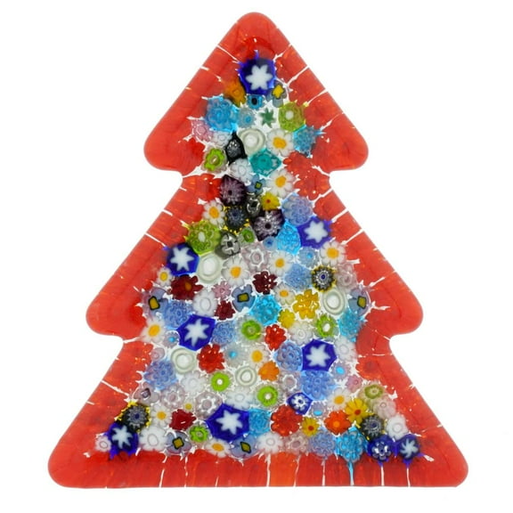 GlassOfVenice Murano Glass Millefiori Christmas Tree Standing Sculpture - Red