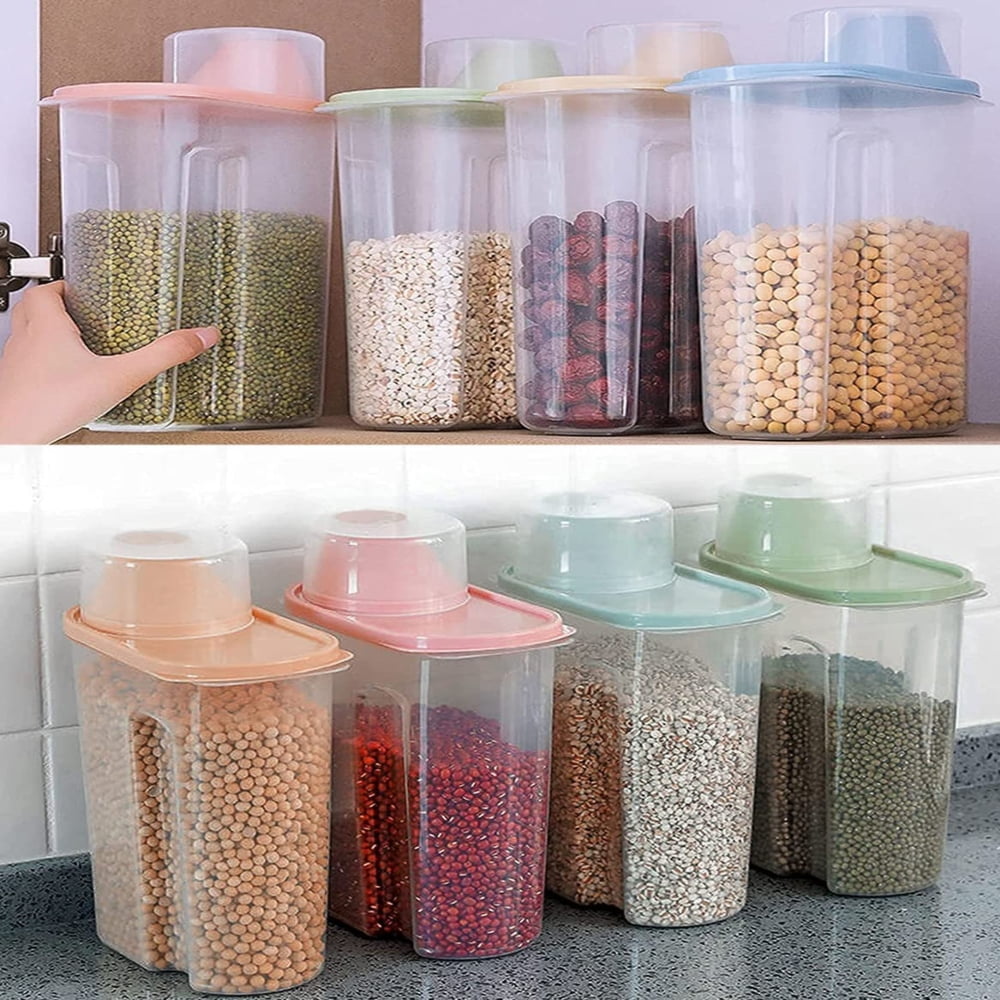 2 Pcs Set Rice Dispenser Storage Containers, 10 Lbs Small Rice Bucket with  Measuring Cup & Pour Spout, Kitchen Plastic Airtight Container for Cereal
