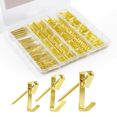 KFFKFF 274 Pieces Picture Hanging Kit, 20lbs, 30lbs, and 50lbs Hooks, Durable Metal Wall Hangers with Nails for Mirrors, Paintings, and Photo Frames on Drywall and Wooden Surfaces, Gold