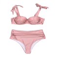 thumbnail image 2 of Women Summer High Waisted Tummy Control Bikini Set Pink Ruffle Swimsuit Swimwear, 2 of 6