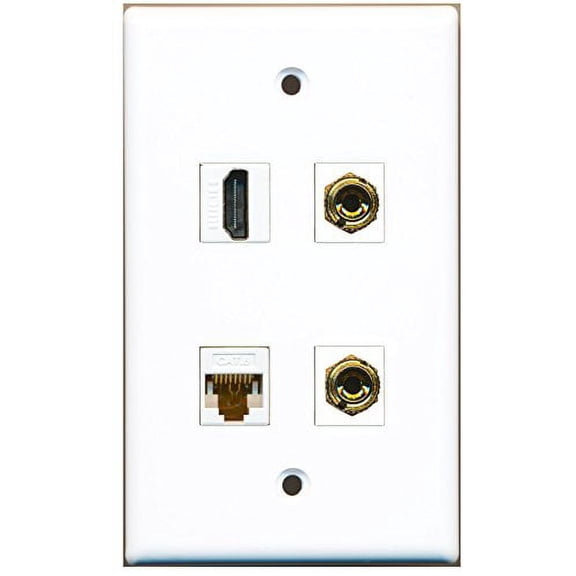 RiteAV - 1 Port HDMI 1 Port Cat6 Ethernet White 2 Port Banana Speaker Wall Plate