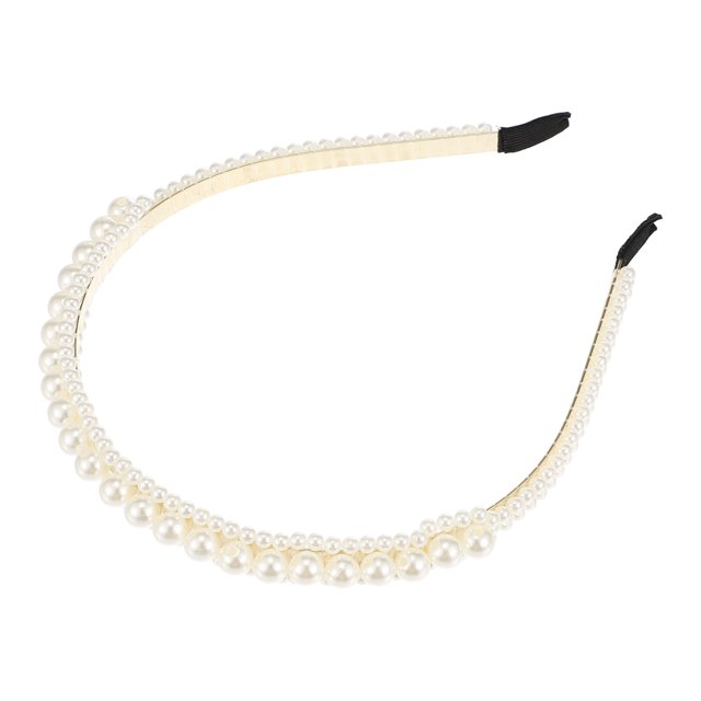 Ofertas Únicas 1 Pc Diadema Elegante de Perlas Falsas para Mujeres y Niñas 4.41" ID Tono Dorado Blanco