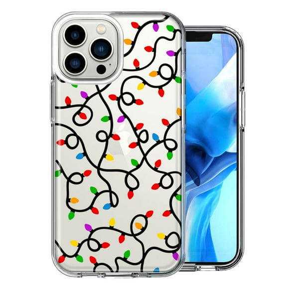 MUNDAZE Case for Apple iPhone 15 Pro Max Slim Hard Shell Soft TPU Hybrid Shockproof Heavy Duty Protective Phone Cover - Colorful Nostalgic Vintage Christmas Holiday Winter String Lights Design