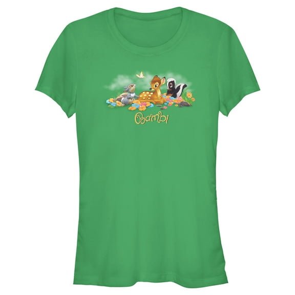 Junior's Bambi Friends Group Portrait Graphic Tee Kelly Green Small