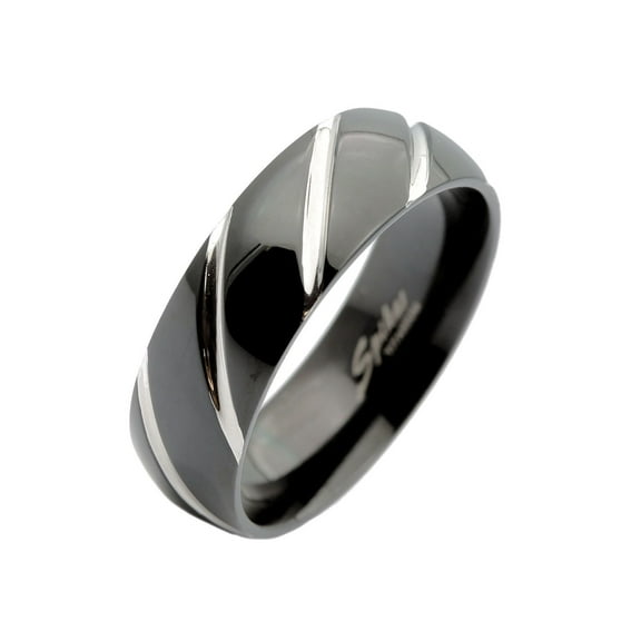Metals Jewelry Titanium Unisex Titanium Wedding Ring Comfort Fit Black with Diagonal Grooves Size 13