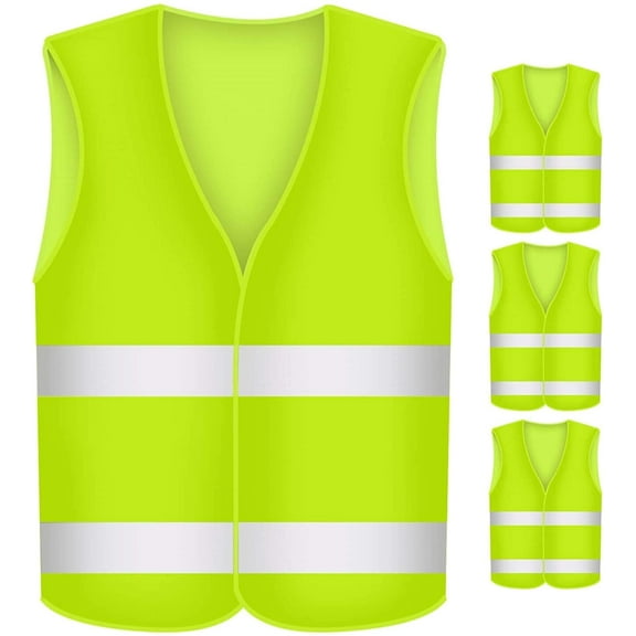 BUZIFU Safety Vests with Reflective Strip, 58 cm x 68 cm Polyester Fluorescent Yellow, 35 g, 4 Count