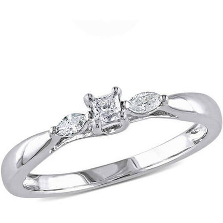 1/4 Carat T.W. Princess and Marquise-Cut Diamond 10kt White Gold Engagement Ring