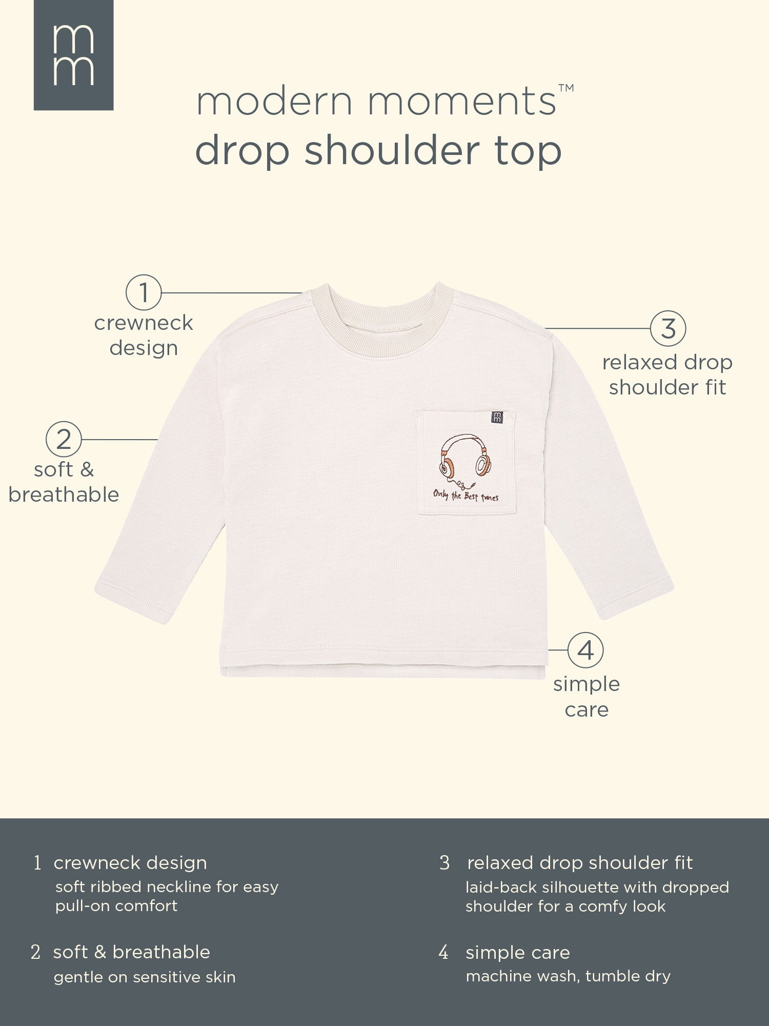 Modern Moments by Gerber Toddler Boy Organic Drop Shoulder Tee With Oversized Pocket, Sizes 12 Months - 5T