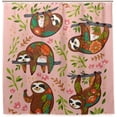 thumbnail image 2 of Coolnut Floral Sloth Set Bath Shower Curtain Liners 72"x72", 100% Polyester Waterproof with C-Shaped Curtain Hook Modern Bathroom Decoration 1 Panel, 2 of 5