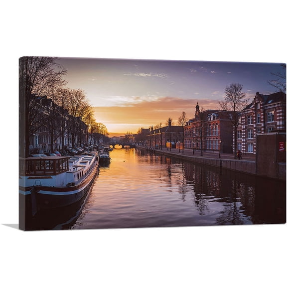 ARTCANVAS Canal in Amsterdam Netherlands Canvas Art Print - Size: 26" x 18" (0.75" Deep)