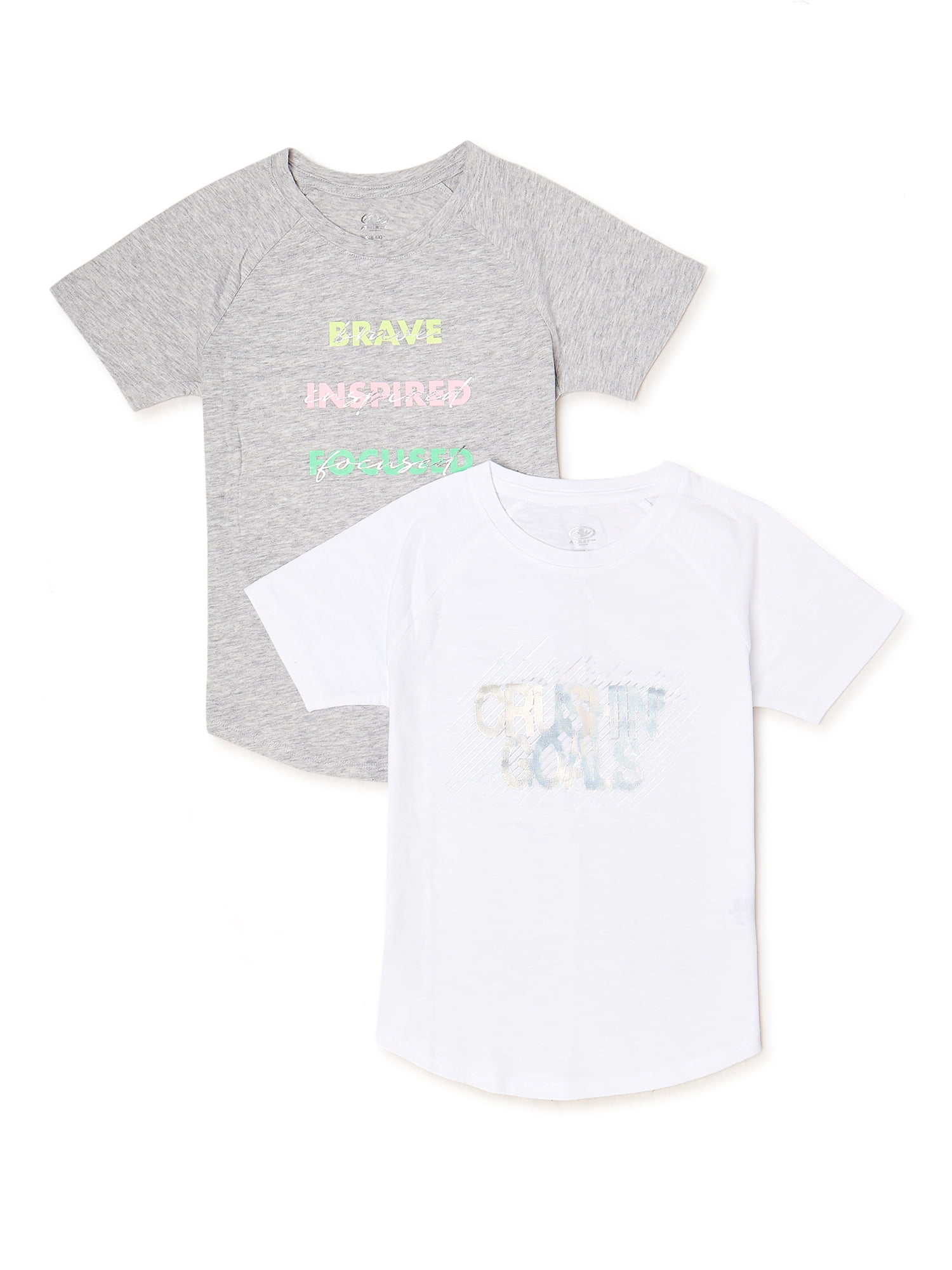 Athletic Works Girls' Short Sleeve Graphic Active Tee, 2-Pack, Sizes 4-18 & Plus