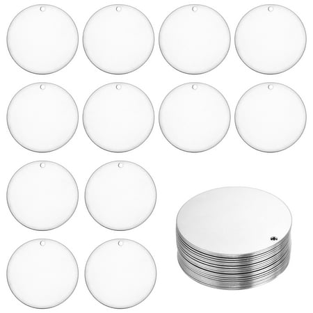 Uxcell 20Pcs Stainless Steel Blank Stamping Tag Engraved Stainless Steel Round Charm Pendant with Holes 60mm/2.36  Silver Jewelry Making Earring