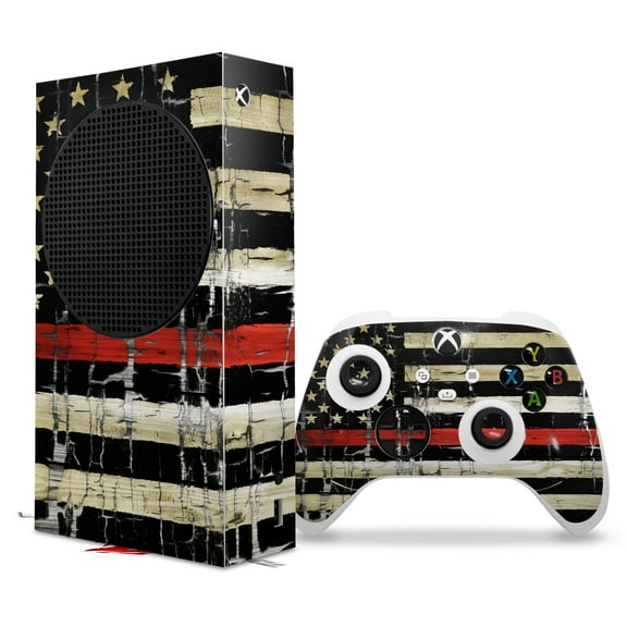 WraptorSkinz Skin Wrap compatible with the 2020 XBOX Series S Console and Controller Painted Faded and Cracked Red Line USA American Flag (XBOX NOT INCLUDED)