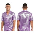 thumbnail image 6 of iiniim Mens Short Sleeve Shiny Button up Blouse T Shirt for Party and Clubbing Purple 3XL, 6 of 7