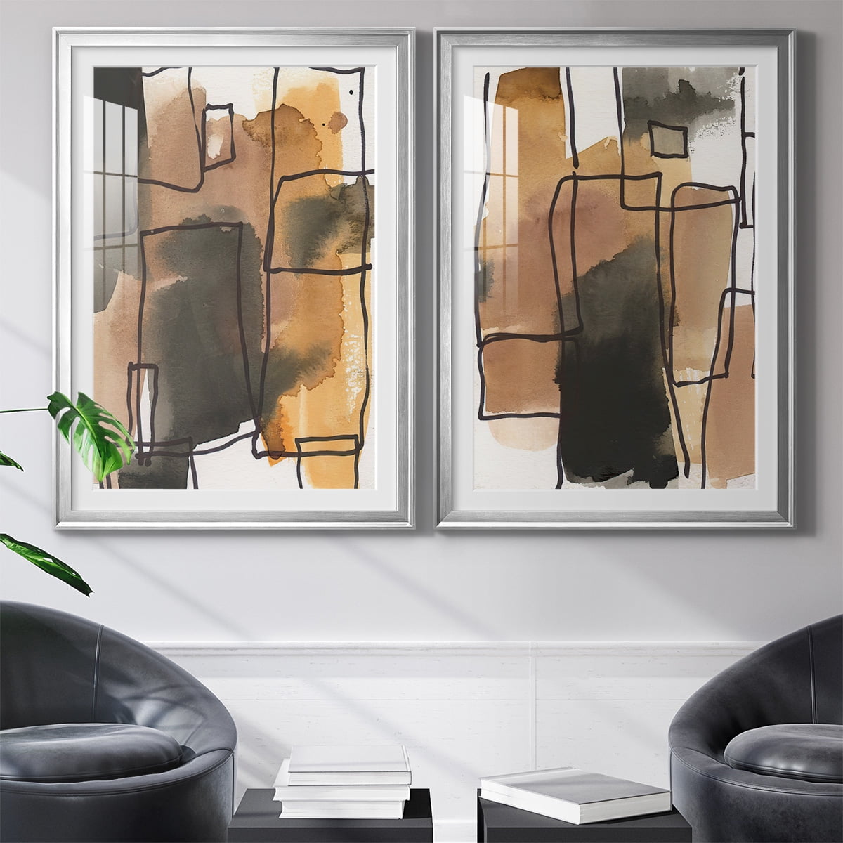 Wexford Home Retro Vibe I Premium Framed Print, 30.5" x 42.5" - Ready to Hang, Silver (Set of 2)