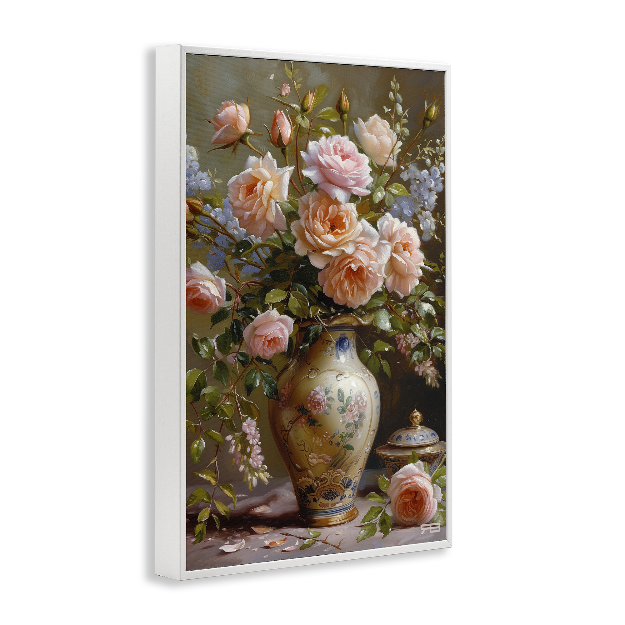 Stupell Industries Roses in Traditional Vase Botanical & Floral Painting White Framed Art Print Wall Art, 20 x 30