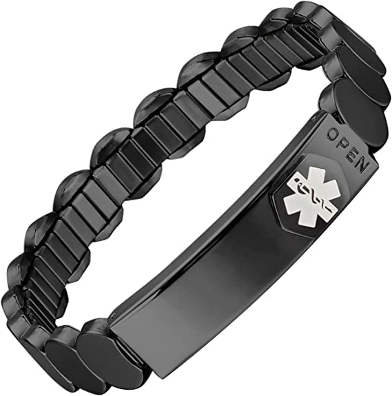Black Medical Alert ID Bracelets for Men, 21CM, Stainless Steel