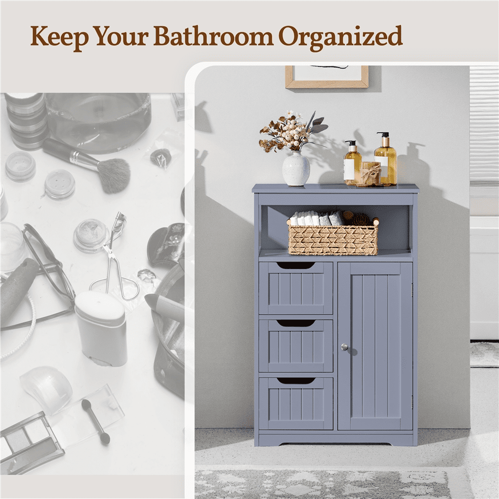 Alden Design Wooden Floor Storage Cabinet for Bathroom, 22"L*12"W *34"H, Gray