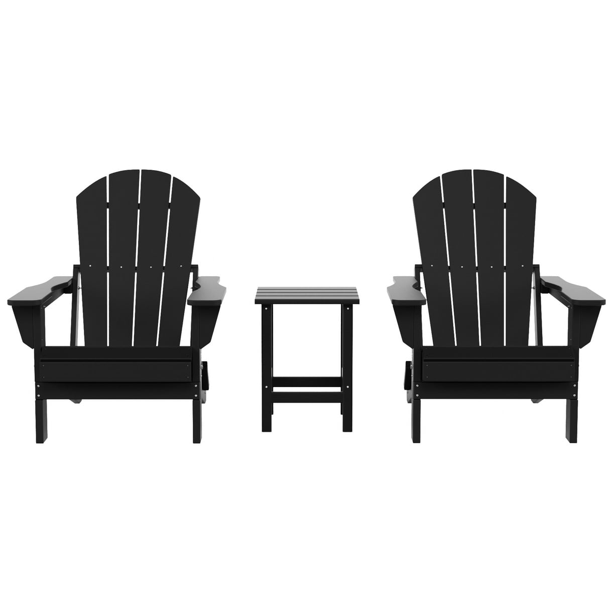 Polytrends  Laguna Hdpe All Weather Outdoor Patio Foldable Adirondack Chairs With Side Table (3-Piece Set) Black