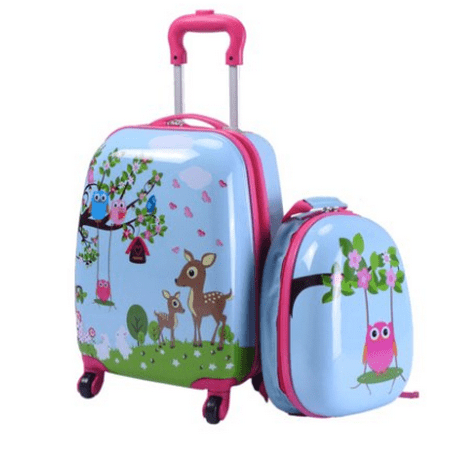 Jaxpety 2Pc Kids Carry On Luggage and Backpack Upright Hard Side Hard Shell Suitcase 12