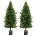 thumbnail image 3 of Jaxpety 2 Pack 5.25ft Artificial Cedar Topiary Trees Outdoor with Red Berries, Fake Evergreen Tree Potted Pine Plants for Home Front Porch Decor, 3 of 20