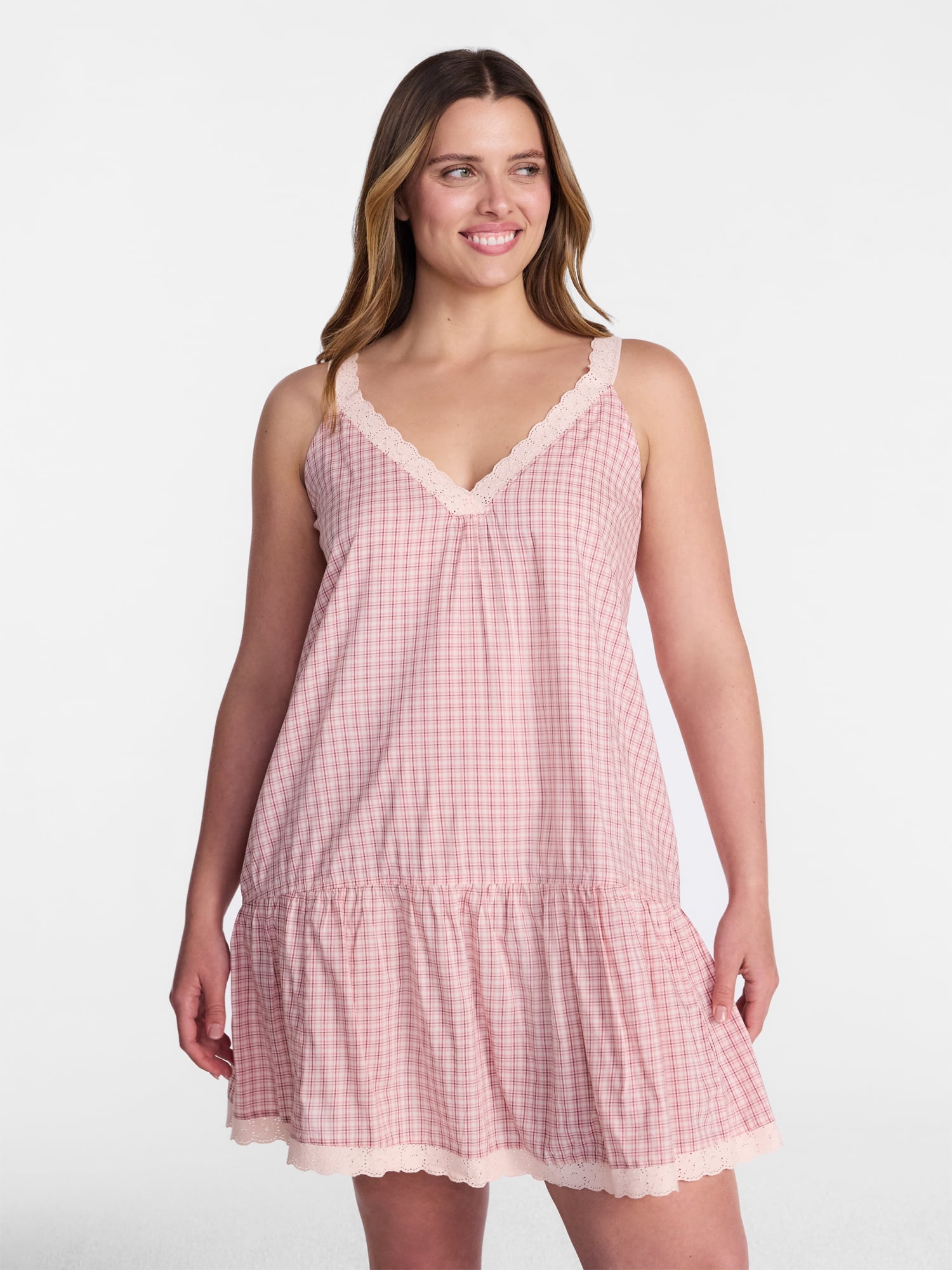 Joyspun Women’s V Neck Woven Sleep Chemise, Sizes XS-3X