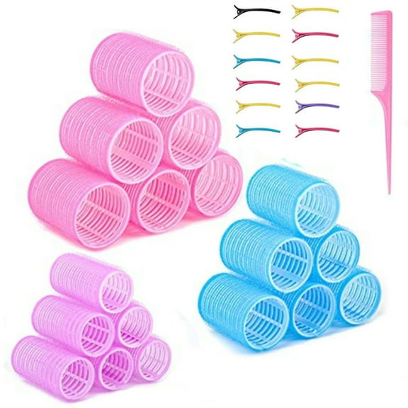 Hair Rollers,Rollers Hair Curlers,Rollers Hair Curlers Set of 31 with 18 Curlers (6 Large, 6 Medium, 6 Small),Comb and 12 Clips for Long, Medium, Short Hair(3 Colors)