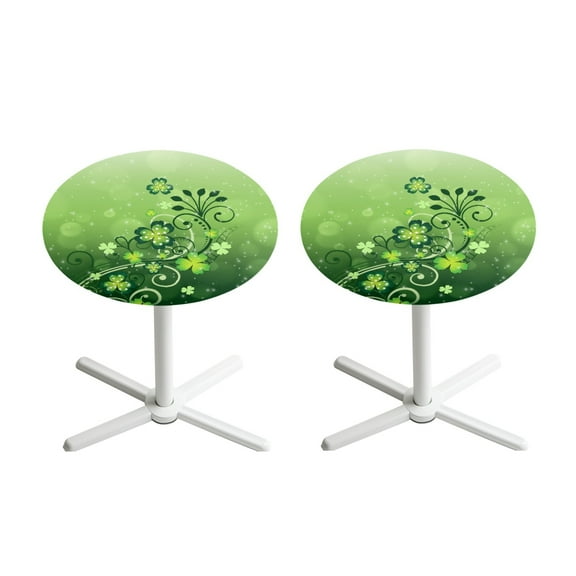 SEANATIVE 2 Pack Round Tablecloths 24 x 24 Inch Cocktail Table Topper Cap Decorative Bar Table Covers with Elastic Edged for Indoor Outdoor Parties, St. Patrick's Day Clover Leaf Green