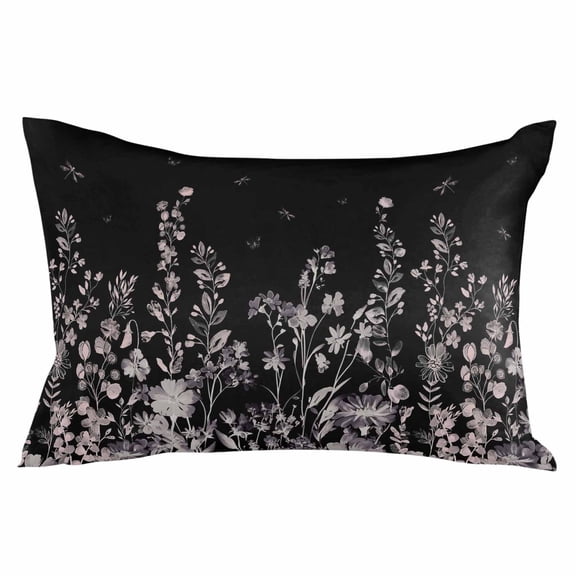 Black Botanical Throw Pillow Cover 20 x 26 Inch Decorative Pillow Cover Dragonfly Flower Leaf Retro Style Lumbar Pillowcase Seasonal Rectangle Cushion Case for Couch Sofa Bed Living Room