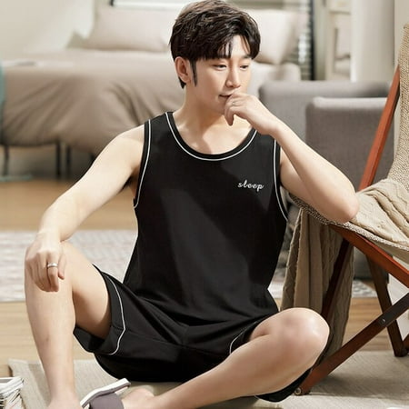 

QWZNDZGR Summer Men Pyjamas Knited Cotton Plaid Pajamas Set Casual Sleeveless Sleepwear Pyjamas Night Pijamas Plus Size 4XL Home Suits