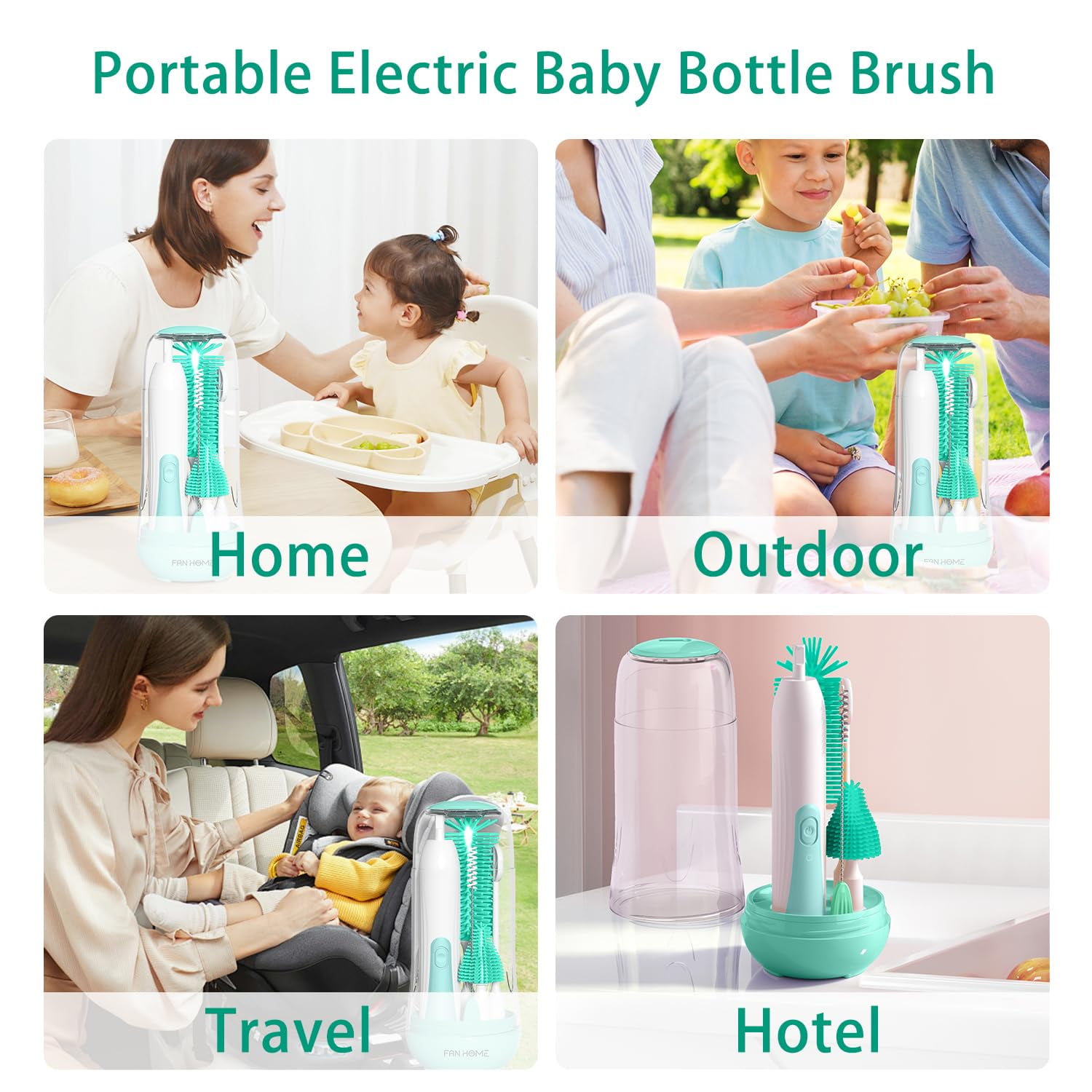 Electric Bottle Brush Cleaner, Portable Rechargable Baby Bottle Brush Kit for Travel with Silicone Nipple & Straw Brush, Drainage Rack, Storage Box, Perfect Essentials Gift for Mom After Birth