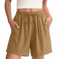 thumbnail image 2 of Vivianyn HD Women's Side Embroidered Drawstring Casual Shorts, Summer Beach Shorts,Coffee,Size M-XXXL, 2 of 6