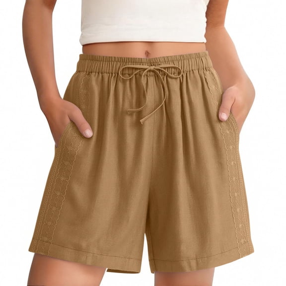 Enjoytime Womens Shorts Lace Elastic Waist Drawstring Comfy Lounge Plus Size Shorts for Travel Beach Vacation