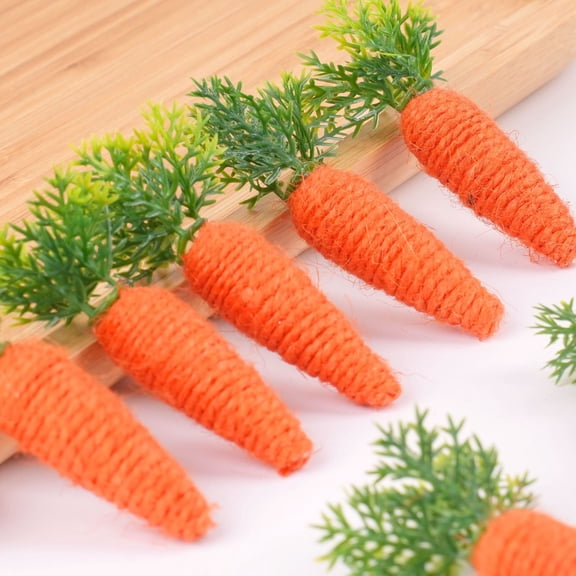 4 Pack Mini Easter Carrot Decorations, Jute Wrapped Artificial Carrots with Faux Greenery, Easter Decor for Tabletop, Basket Fillers, Wreath Accents and Spring Party Supplies