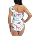 thumbnail image 6 of Yiaed Dinosaur Print Women One Piece Swimsuits Tummy Control One Shoulder Bathing Suits Pattern Ruffle Swimwear-Small, 6 of 8
