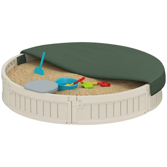 Outsunny Kids Outdoor Sandbox with Cover for 3-12 Years, Cream White