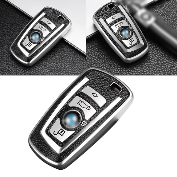 Xotic Tech Silver TPU Leather Full Protect Key Fob Case Cover Compatible with BMW 1 2 3 4 5 6 7 Series X3 X4 M2 M3 M4 M5 M6