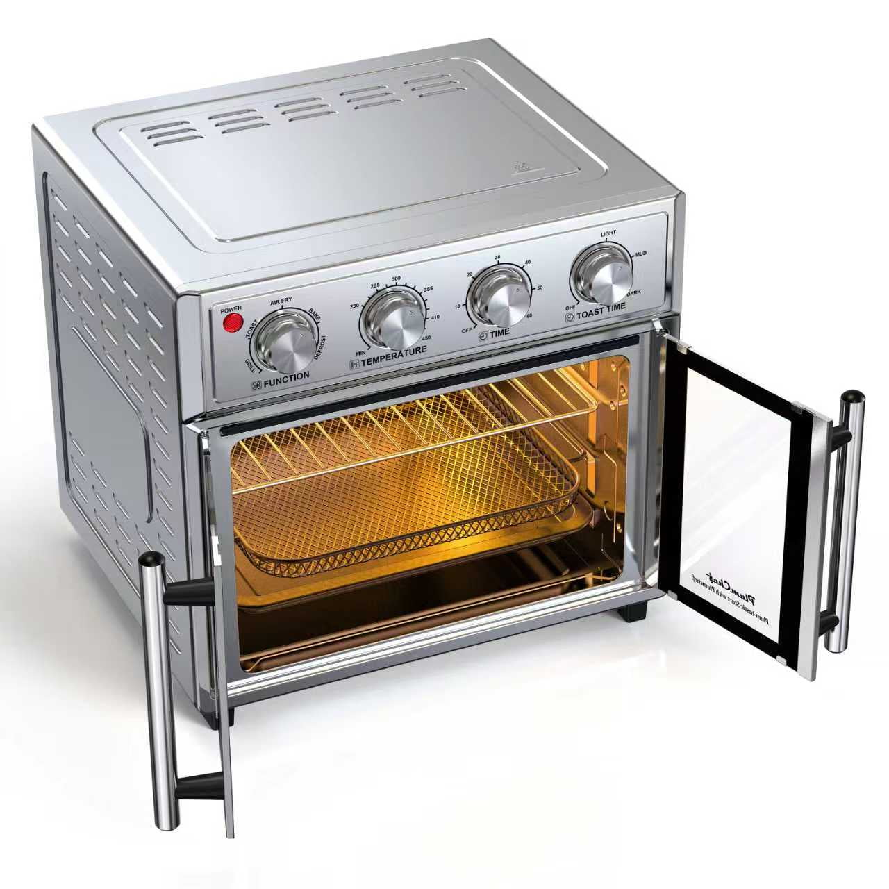 26QT Extra-Large French Double-Door Air Fryer Convection Toaster Oven, 1700W, 7 Preset Menus, 7-in-1 Multi-Function for Bake, Roast, Grilling,Toast,Dehydrate& Defrost, Stainless Steel,silvery